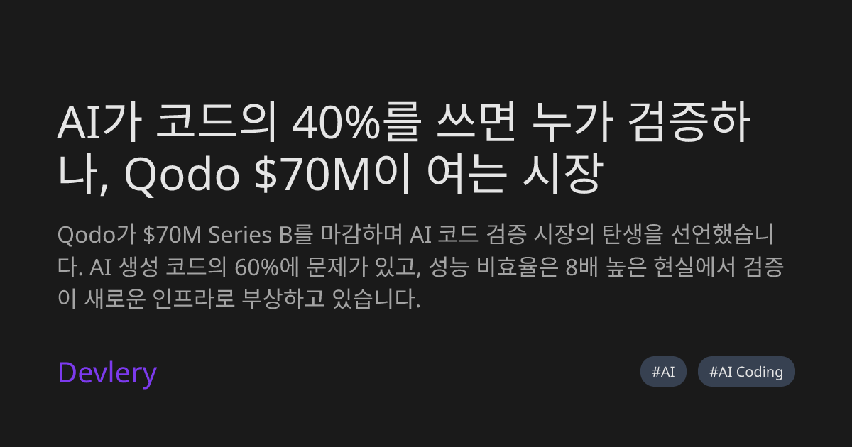AI가 코드의 40%를 쓰면 누가 검증하나, Qodo $70M이 여는 시장