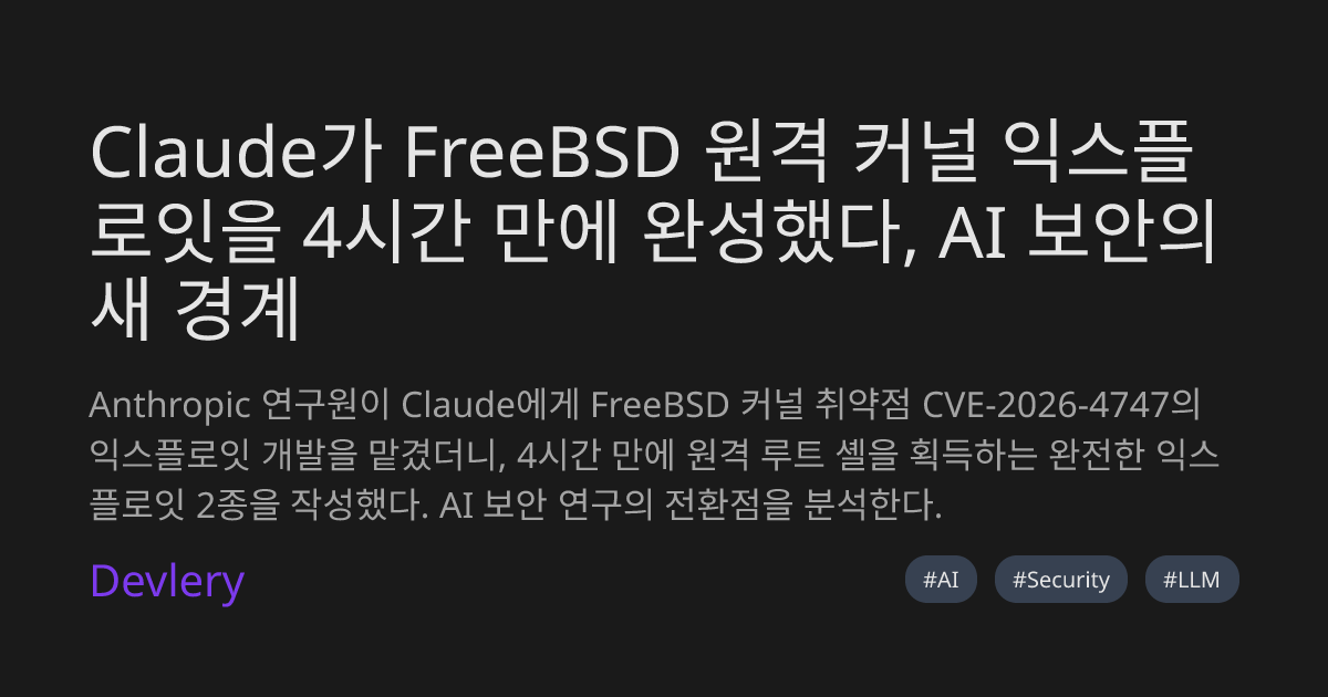 Claude가 FreeBSD 원격 커널 익스플로잇을 4시간 만에 완성했다, AI 보안의 새 경계