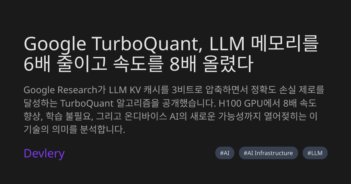 Google TurboQuant, LLM 메모리를 6배 줄이고 속도를 8배 올렸다