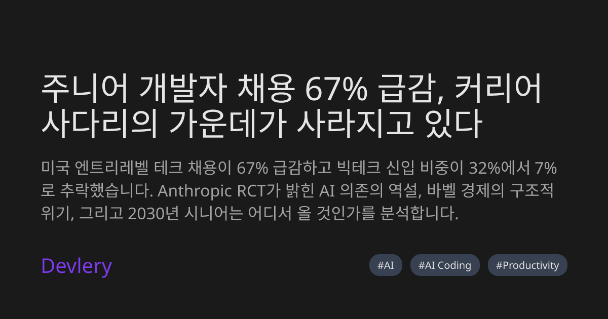 주니어 개발자 채용 67% 급감, 커리어 사다리의 가운데가 사라지고 있다