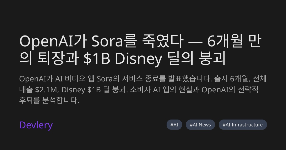 OpenAI가 Sora를 죽였다 — 6개월 만의 퇴장과 $1B Disney 딜의 붕괴