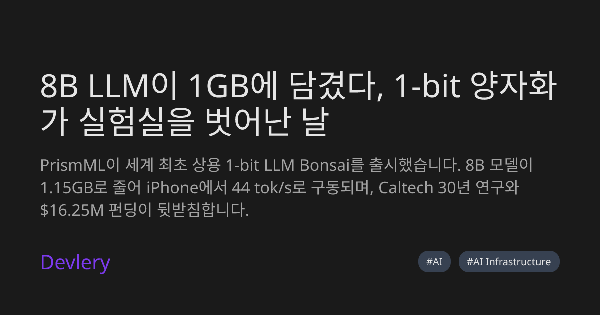 8B LLM이 1GB에 담겼다, 1-bit 양자화가 실험실을 벗어난 날
