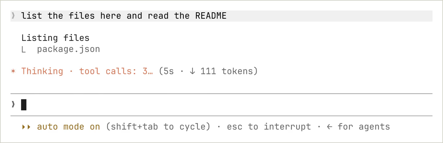 Claude Code terminal screen where a mod has replaced the default spinner to show progress alongside a tool call count