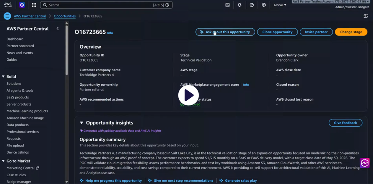 AWS Partner Central agents demo screenshot