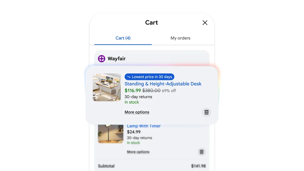 Google Universal Cart price insights 화면