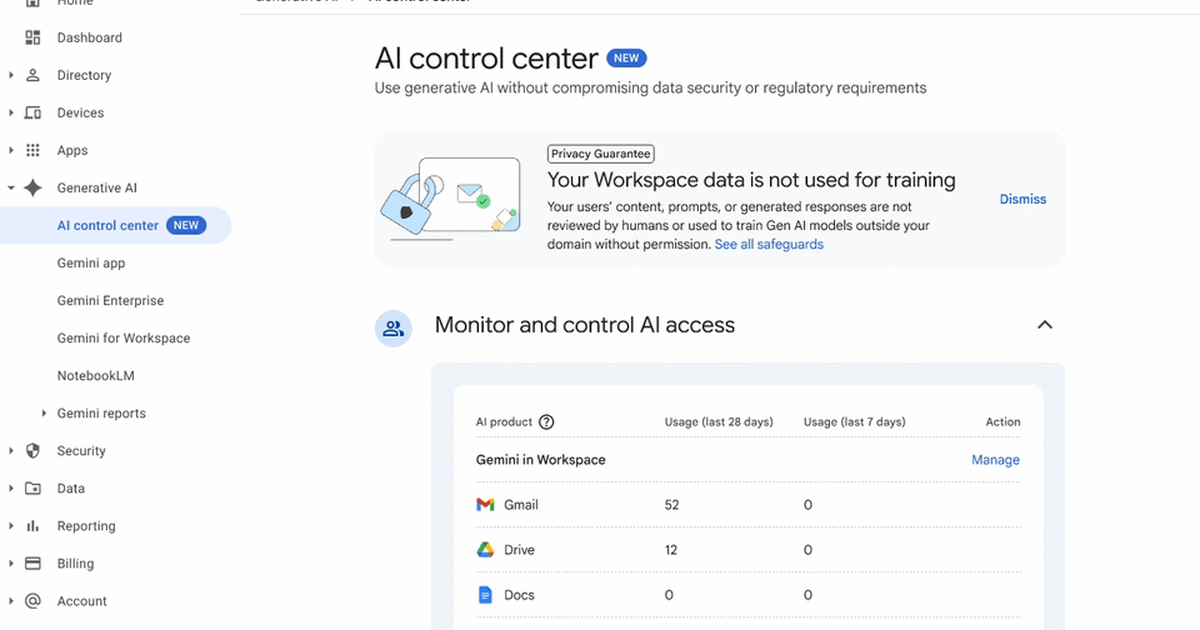 Google Workspace AI control center brings agent access into Admin console
